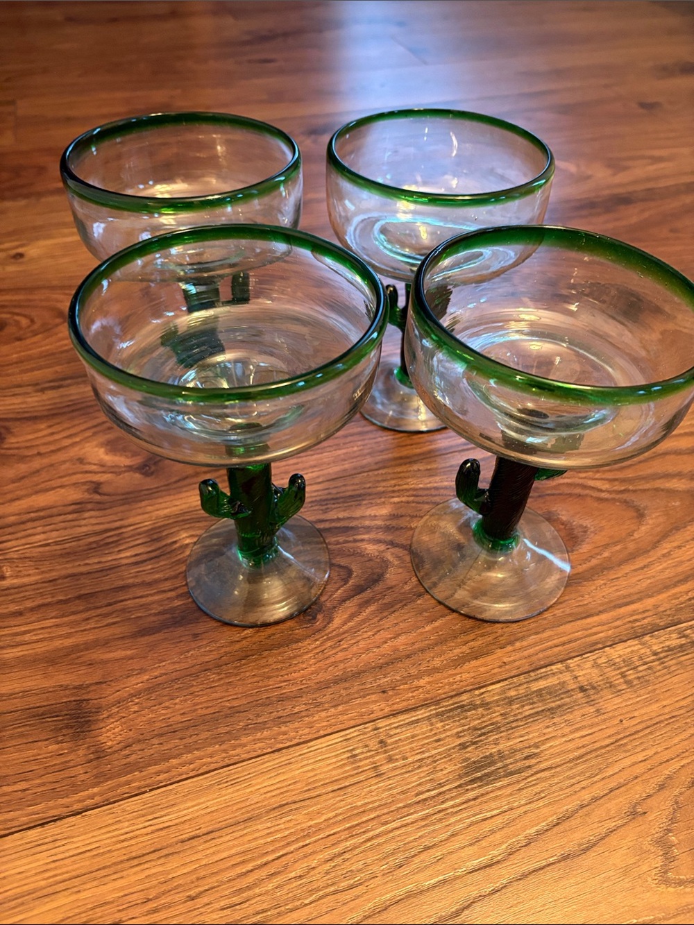 Cactus-Stem Margarita Glasses with Green Rim - Set of 4